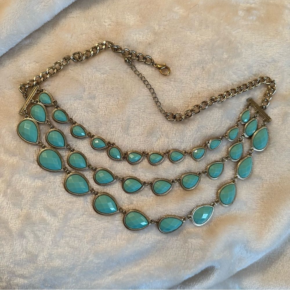 TURQUOISE & golden metal, TWO SIDED BEADED NECKLACE - Picture 3 of 4